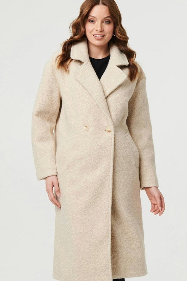 Beige | Teddy Texture Long Sleeve Oversized Coat

