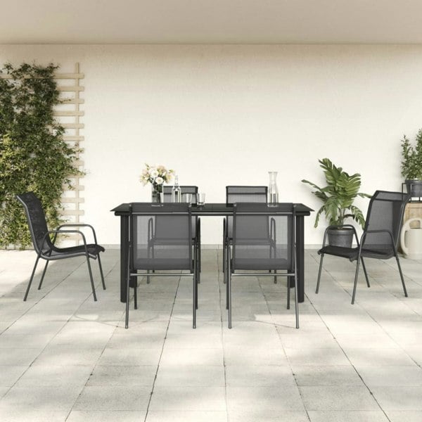 Berkfield 7 Piece Garden Dining Set Black Steel and Textilene