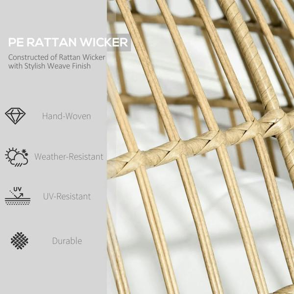 Close-up of khaki rattan wicker weave on an egg chair frame with open lattice