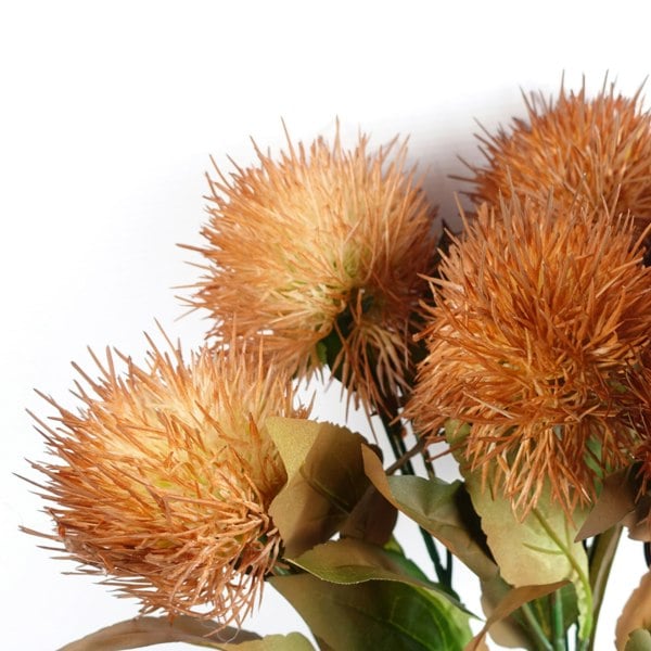 Leaf Pack of 6 x 70cm Globe Thistle Yellow Ball Artificial Flower Stem