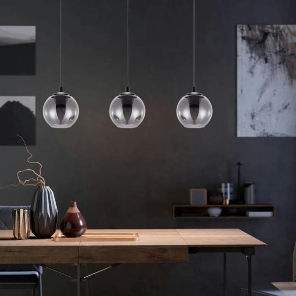 Pagazzi Lighting Aleksander 3 Light Black & Smoked Glass Pendant Ceiling Light