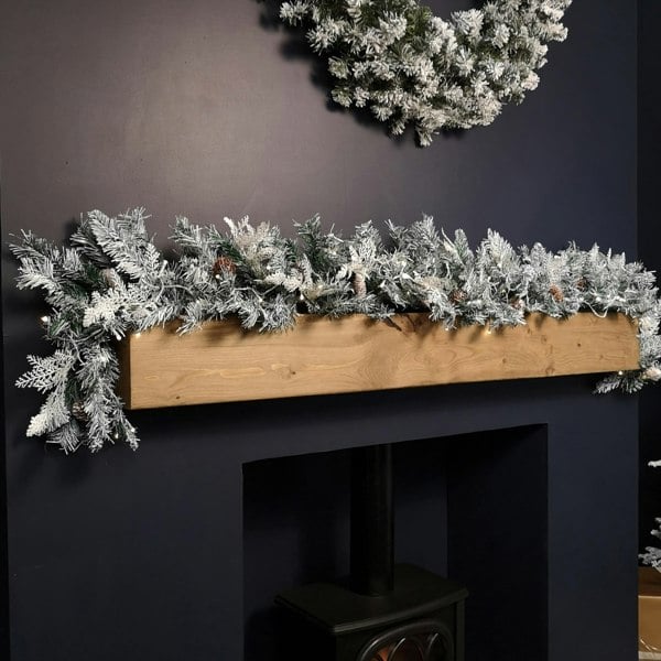 Samuel Alexander 1.8m Snowy Christmas Garland with Pinecones 96 Tips and 50 Warm White LED Lights