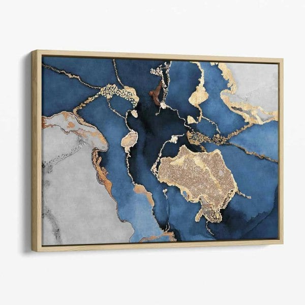 Artze Wall Art Abstract Navy Blue, Grey and Gold Canvas Art Print