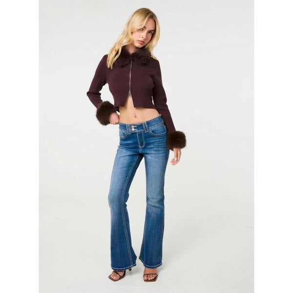 Pink Vanilla Fur Trim Zip Through Cardigan