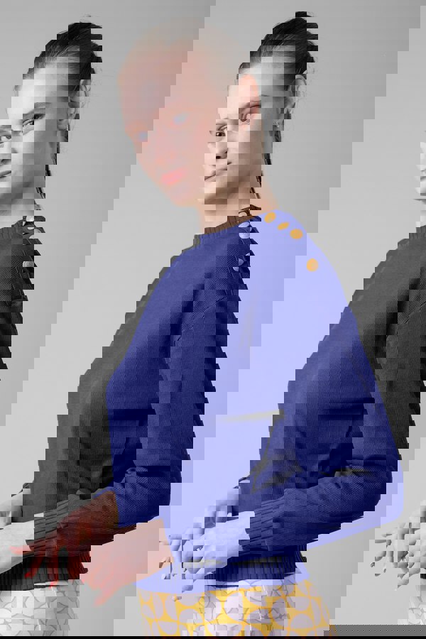 ENORSIA Button Shoulder Crewneck Sweatshirt