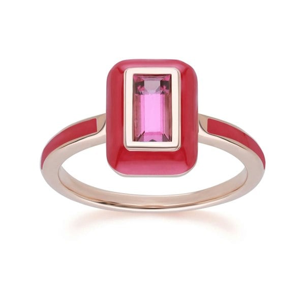 253R710490925 Siberian Waltz Pink Enamel & Baguette Rhodolite Ring in Rose Gold Plated Sterling Silver Side