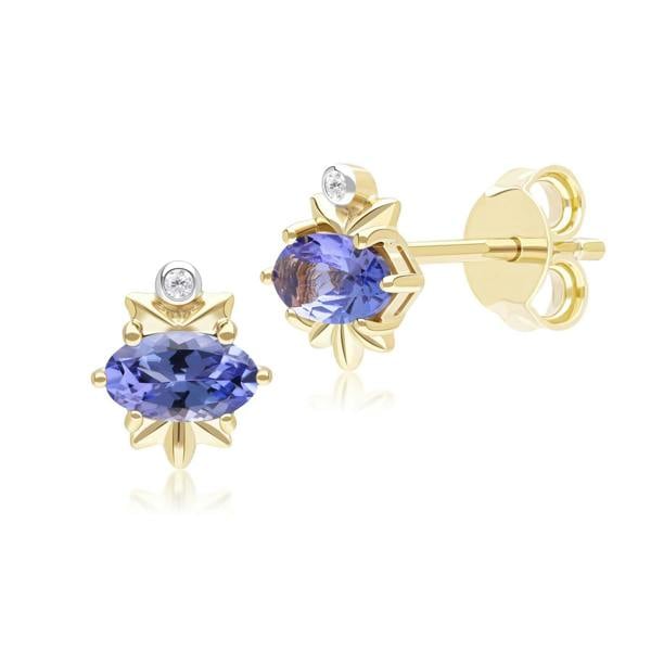 Gemondo Classic Oval Tanzanite & Diamond Stud Earrings in 9ct Yellow Gold