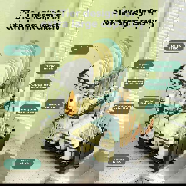 Toque Dish Drying Drainer Rack 3 Tier with Drip Tray Plate Cup Cutlery Holder