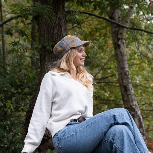Heather Hats & Accessories Harris Tweed Traditional Cadet Cap, Satin Lining, Outdoor Wear, Lichen Mustard