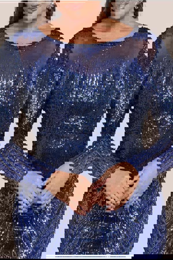 Long Sleeve Aztec Sequin Maxi Dress - Navy DR3490PLUS