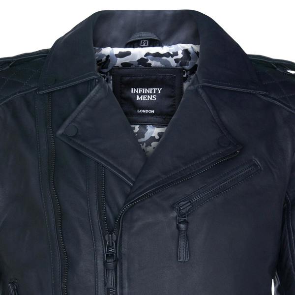 Infinity Leather Mens Leather Biker Quilted Brando Motorcycle Jacket