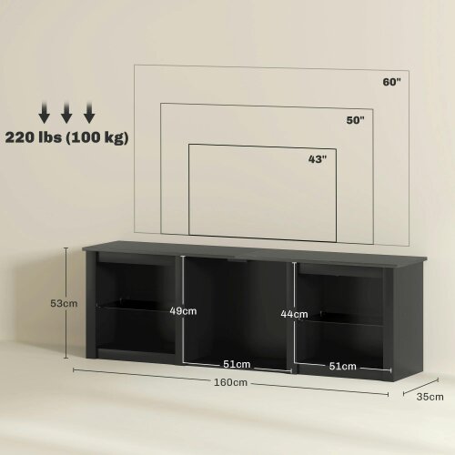 Wyld Haus Filu Nara 160cm Wooden Black TV Stand With LED Lighting And Storage For 65 Inch Screens