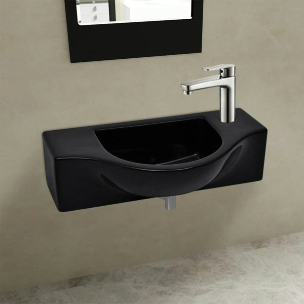 Berkfield Ceramic Bathroom Sink Basin with Faucet Hole Black