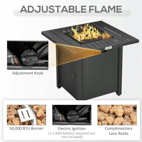 Bobobiy Rattan-style Propane Gas Fire Pit Table with 40, 000 BTU Burner, Waterproof Cover, Black, 40,000