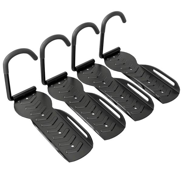 Black foldable bike rack hooks, 4-pack wall-mount bicycle hangers with curved grips