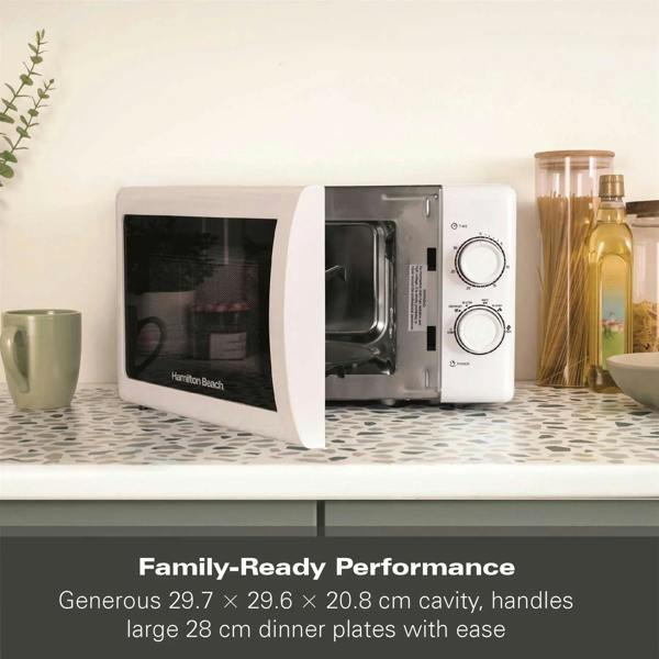 Hamilton Beach 20L Manual Microwave With Stainless Steel Cavity - White - Hamilton Beach UK