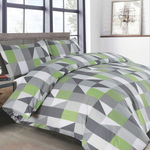 Velosso Geometric Pattern Double Duvet Cover Set with Vibrant Coloured Pillowcases in Cotton Blend Fabric