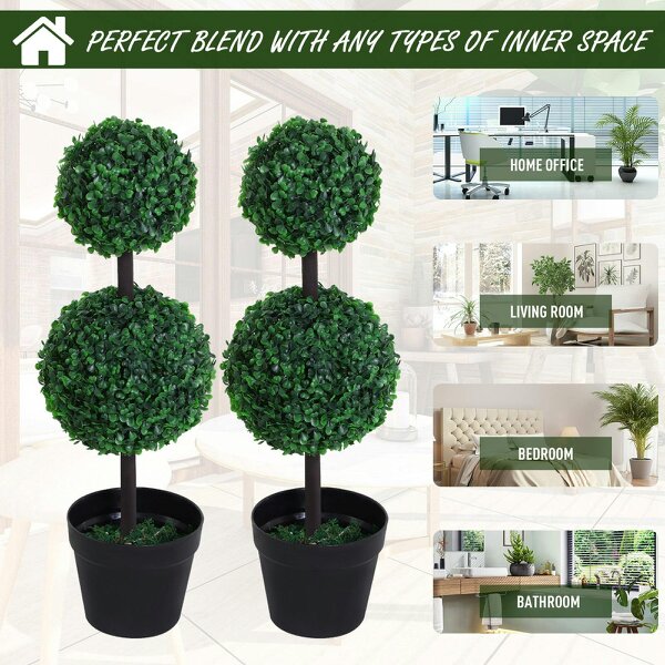 Wyld Haus Tonami Set Of 2 Artificial Boxwood Ball Trees In Pots Designed For Indoor Display