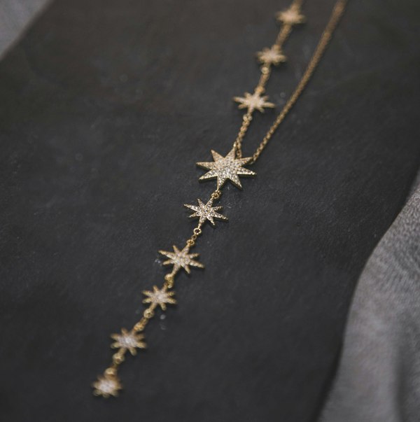 Juliet Star Burst Y Drop Necklace | 18K Gold Plated - Luna Charles | chain, gold, Jewellery, necklace, pendant, sparkle, Star, statement, wedding | 