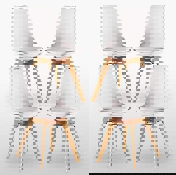 Life Interiors Set of 4 Scandinavian Dining Chairs with Leather Cushions Solid Wood Legs