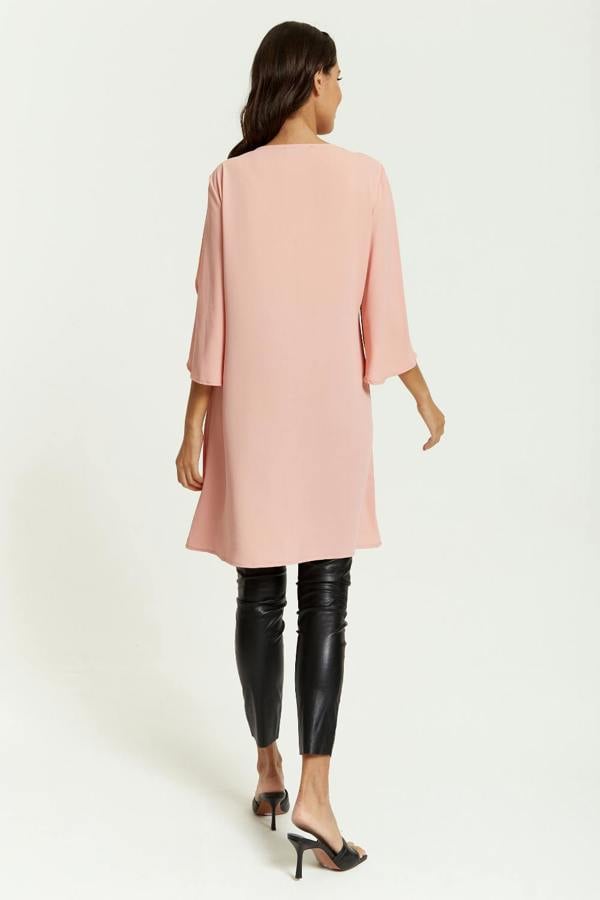 Hoxton Gal Oversized V Neck Tunic with Split Sleeves in Pink