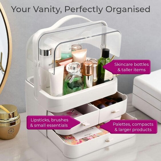 Neo White Acrylic Makeup Storage Organiser with Lid & Drawers