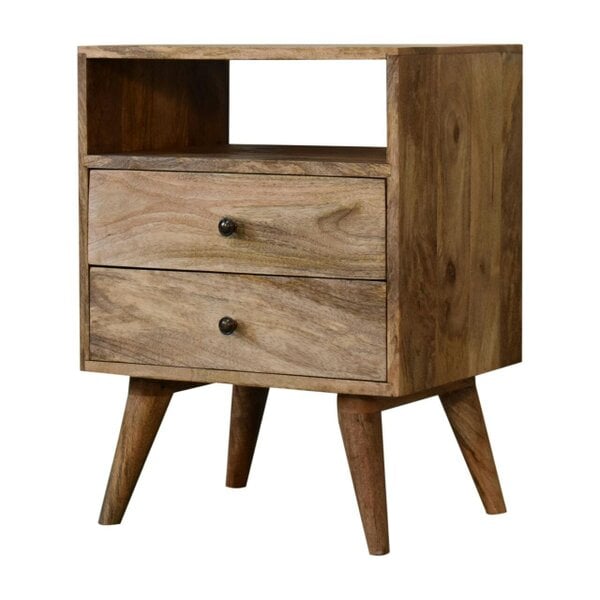 Wyld Haus Megeve Classic Natural Oak Mango Wood Bedside Table 2 Drawers Open Shelf