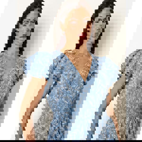 Blue Vanilla V Neck Flutter Midi Dress