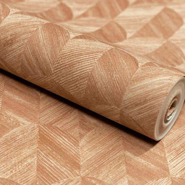 Grandeco Boutique Amber Art Deco Geo Luxury Weight Embossed Wallpaper, Terracotta Orange