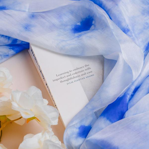 Sky Blue Shibori Silk Scarf – Hand-Dyed Mulberry Silk, Headscarf & Spring Wrap