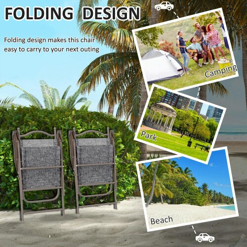 Wyld Haus Hael Set Of 2 Metal Grey Folding Garden Chairs With Fabric Mesh Seats