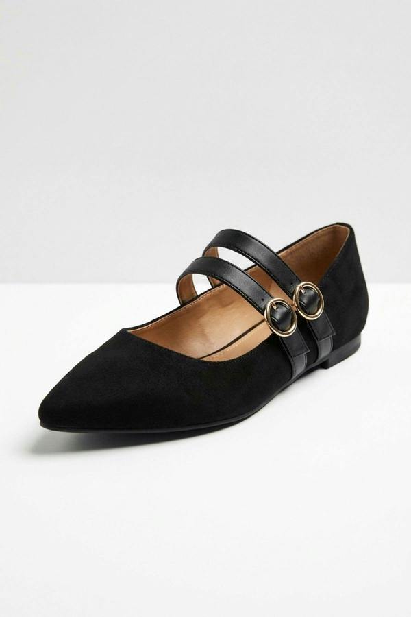 ikrush Saoirse Faux Suede Double Buckle Strap Ballet Flats