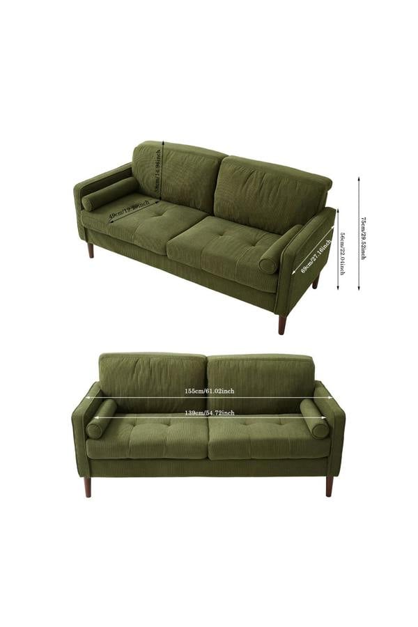 Living and Home Dark Green Corduroy Upholstered Two-seater Sofa Armchair