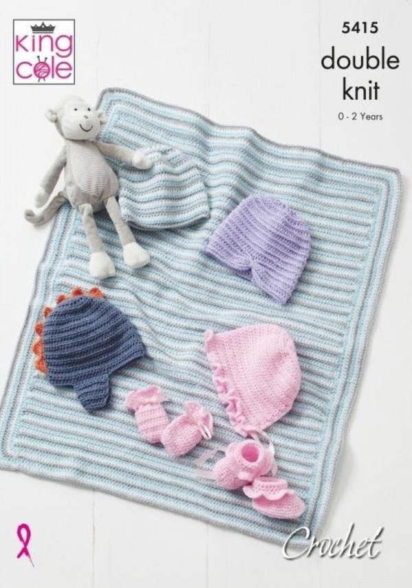 King Cole Big Value Baby DK Crochet Pattern 5415, Blankets, Headwear, Shoes for Baby, Premature - 2 Years