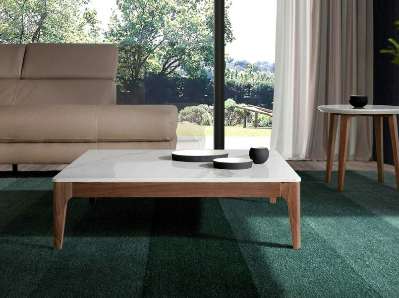 Angel Cerdá Porcelain Marble and Walnut Square Coffee Table 2042
