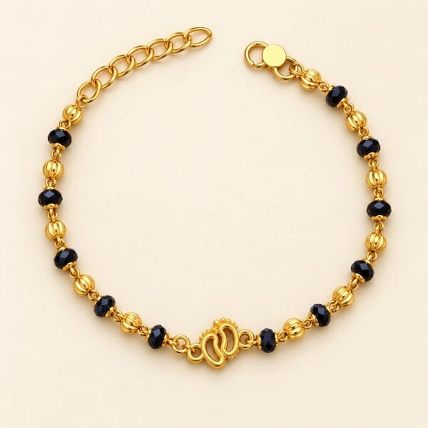 The Colourful Aura Black Beaded Foot Print Charm Kids Nazaria gold plated Bracelet