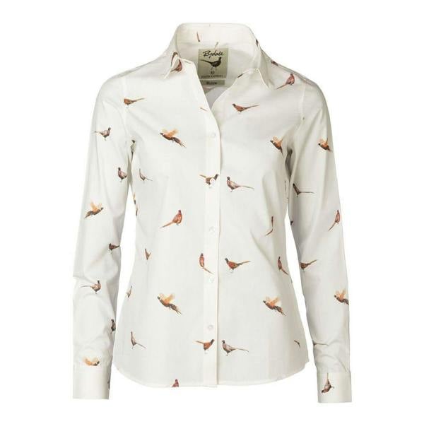 Rydale Wistow Ladies Printed Shirt in Pheasant design with long sleeves, structured collar, button-up front and all-over pheasant print.