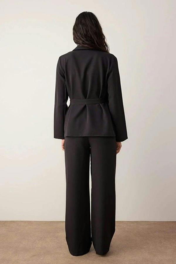 WOVCOR 2-Piece Double-Breasted Blouse and Trousers Woven Bottom - Top Set