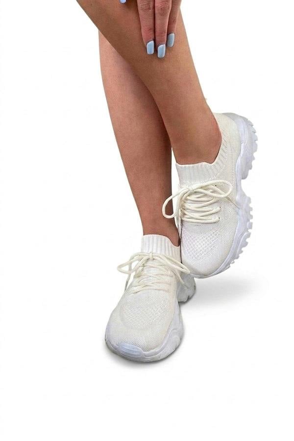Ava Lace Up Sock Trainer - White_wb