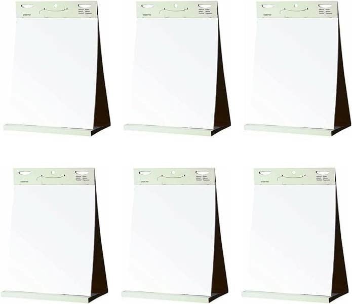 KAV Tabletop Self Stick Flipchart Paper Pad with Plain Perforated 20 Sheets for Office, Restaurant, School, Home, Kitchen Notes 58.5x50cm (Pack of 6)