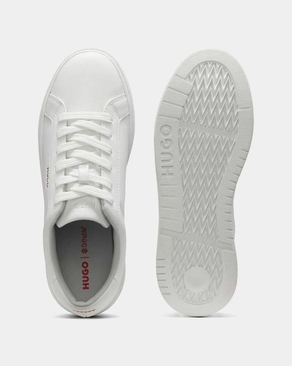 HUGO Neston Mens Contrast-Logo Trainers in Faux Leather - White 100 | CHO | Designer Mens Trainers