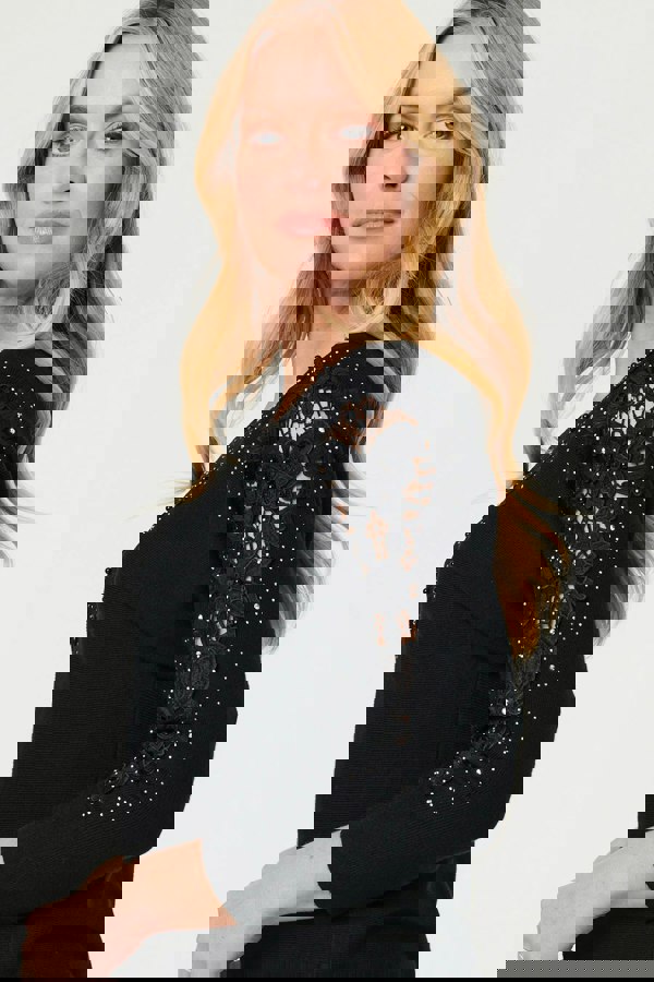 Black | Sparkly Lace Embellished Relaxed Jumper
