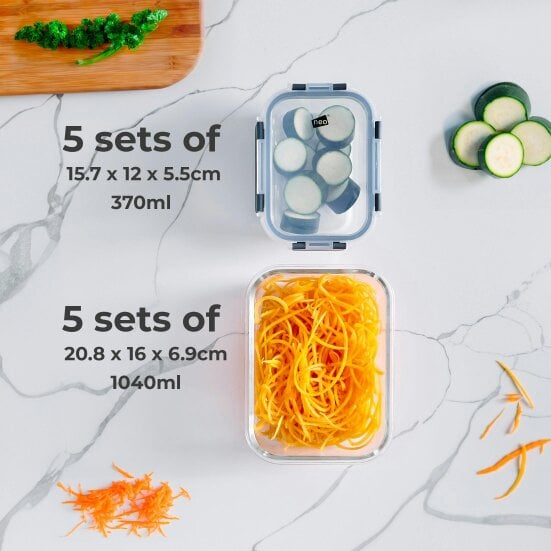 Neo 10 Glass Containers & 10 Lids Food Storage Set - 10 Piece