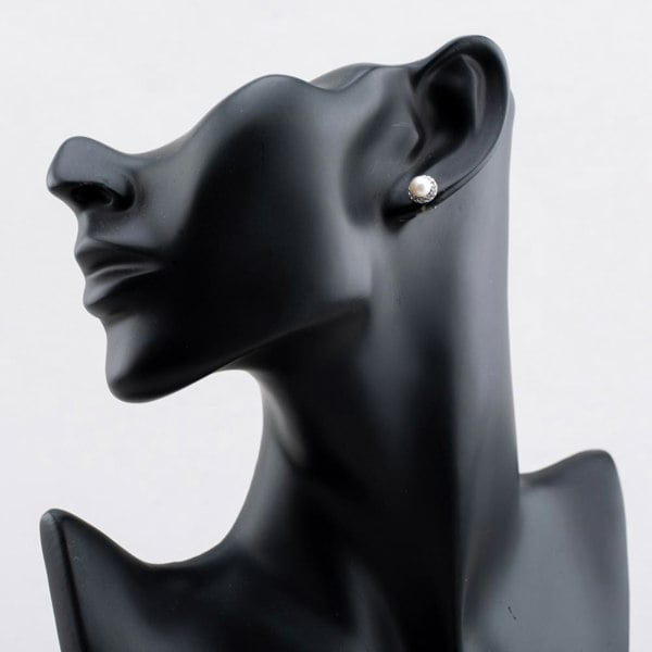 T. H. Baker 9ct White Gold Cultured Pearl Crystal Halo Stud Earrings 5.58.7829