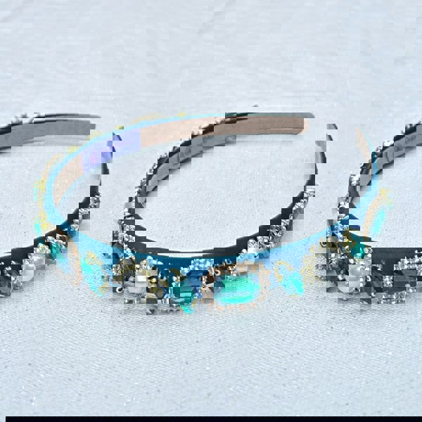 Green Headband With Pearls And Gems Sparkle