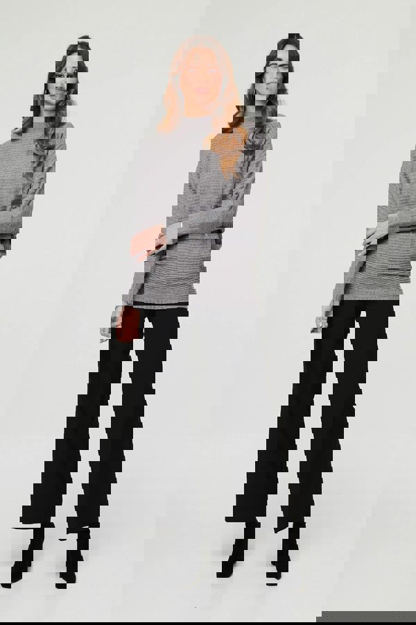 Grey | Striped Texture High Neck Relaxed Jumper
