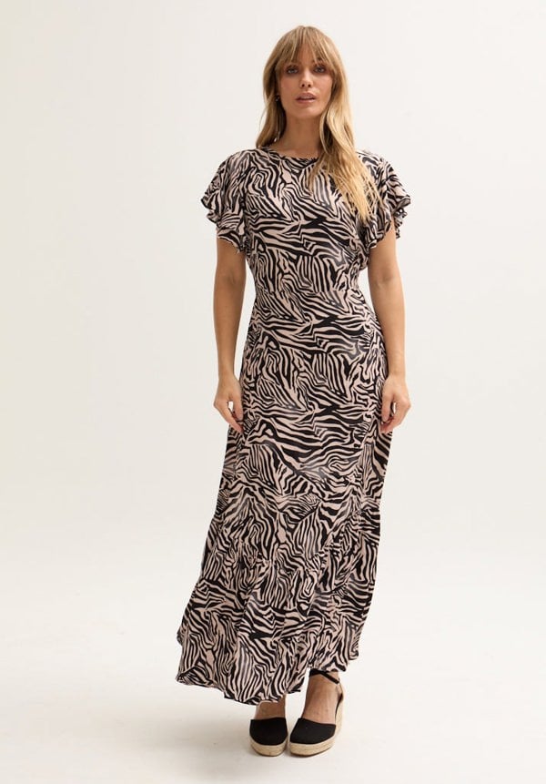 Zelda Tiered Zebra Print Maxi Dress In Multi