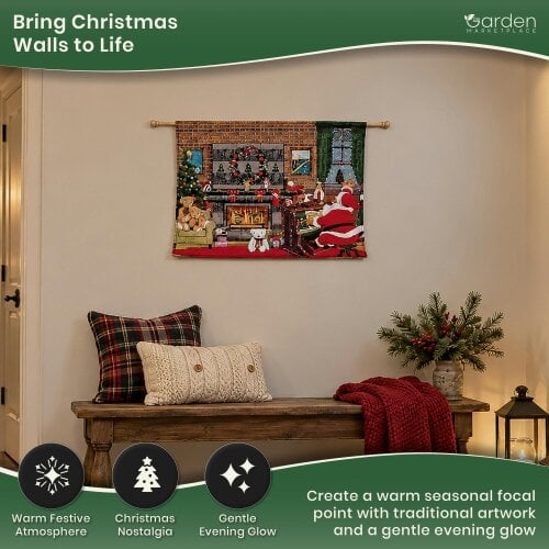 Light Up Santa Christmas Wall Tapestry – LED & Fibre Optic Wall Hanging, 75 x 55cm