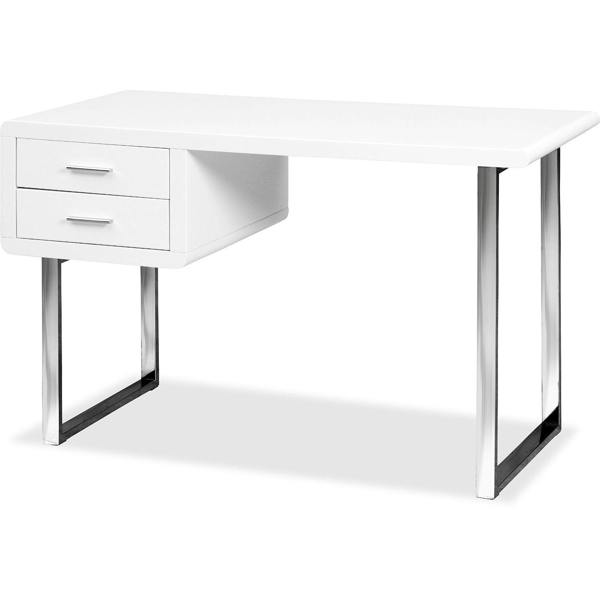 Homeology Harmonia Gloss White with Chrome legs 2-Drawer Contemporary Home Office Luxury Computer Desk