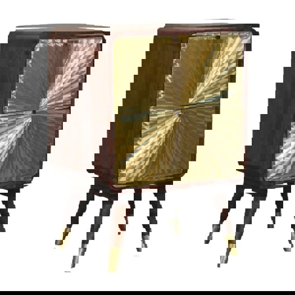 Artisan Furniture Solid Wood Avora Brass Embossed 2 Drawer Chestnut Nightstand